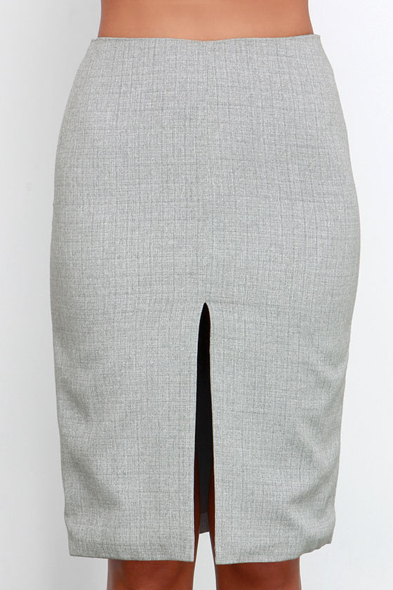 Chic Grey Skirt Pencil Skirt Midi Skirt High Waisted Skirt 39 00