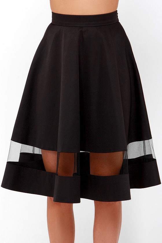 Chic Black Skirt - Midi Skirt - Mesh Skirt - High-Waisted Skirt - $56.00