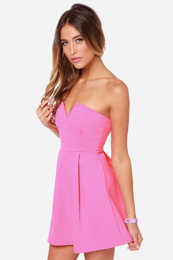 Cute Strapless Dress - Hot Pink Dress - $36.00