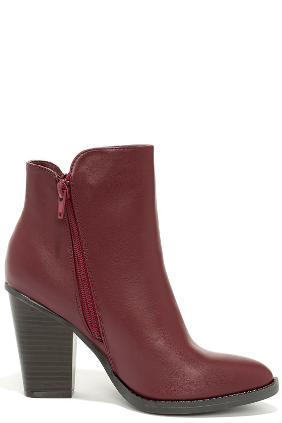 Cute Burgundy Boots - Ankle Boots - Burgundy Booties - $37.00