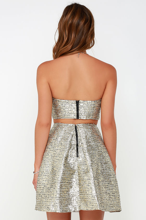 gold two piece outfit