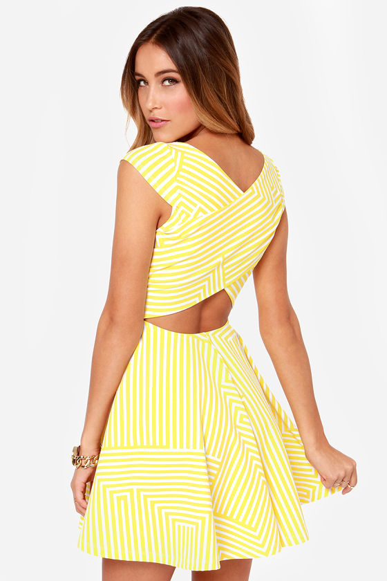  White  Crow Spin Ivory and Yellow  Dress  Striped  Dress  