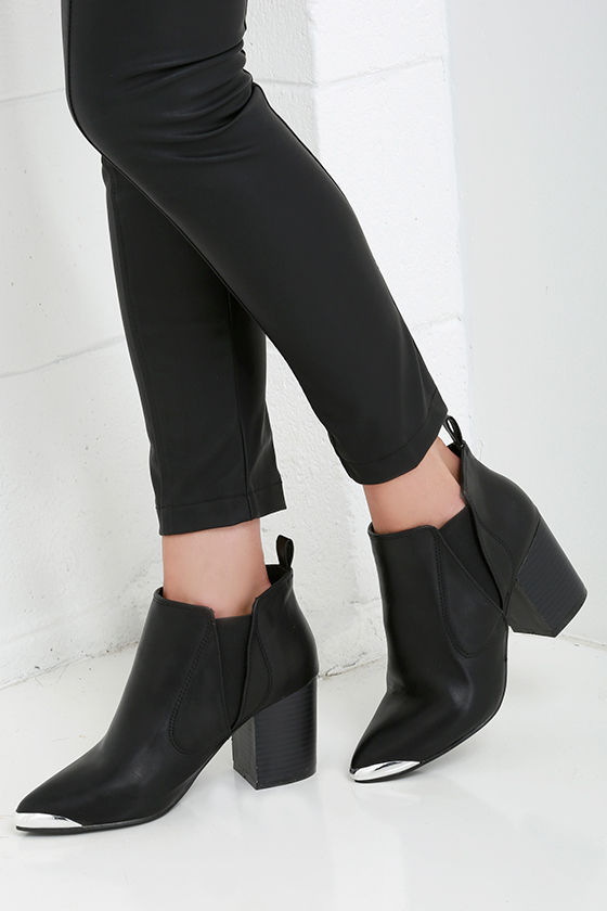 black chunky high heel booties