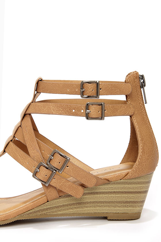 Cute Tan Sandals - Wedge Sandals - $27.00