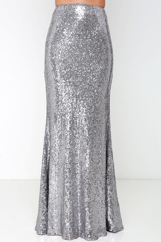 Sexy Silver Skirt - Sequin Skirt - Maxi Skirt - $93.00