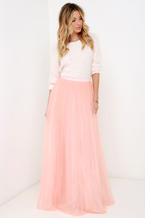 Tulle Skirt - Maxi Skirt - Blush Skirt - High-Waisted Skirt - $78.00