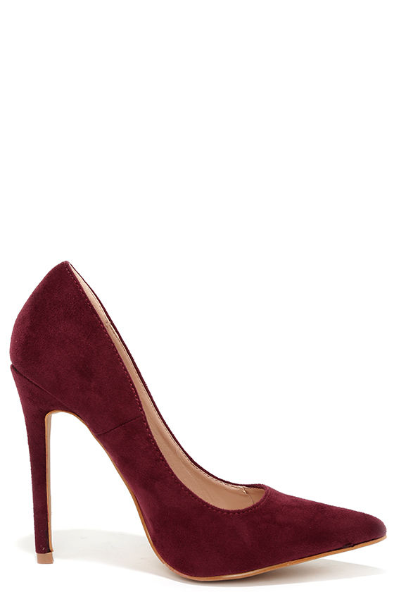 Cute Wine Red Pumps Suede Pumps Pointed Pumps 34.00