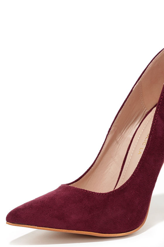Cute Wine Red Pumps Suede Pumps Pointed Pumps 34.00