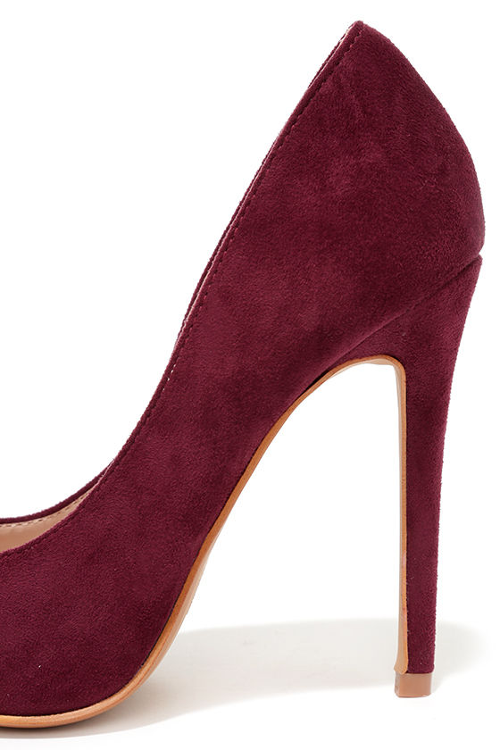 Cute Wine Red Pumps Suede Pumps Pointed Pumps 34.00