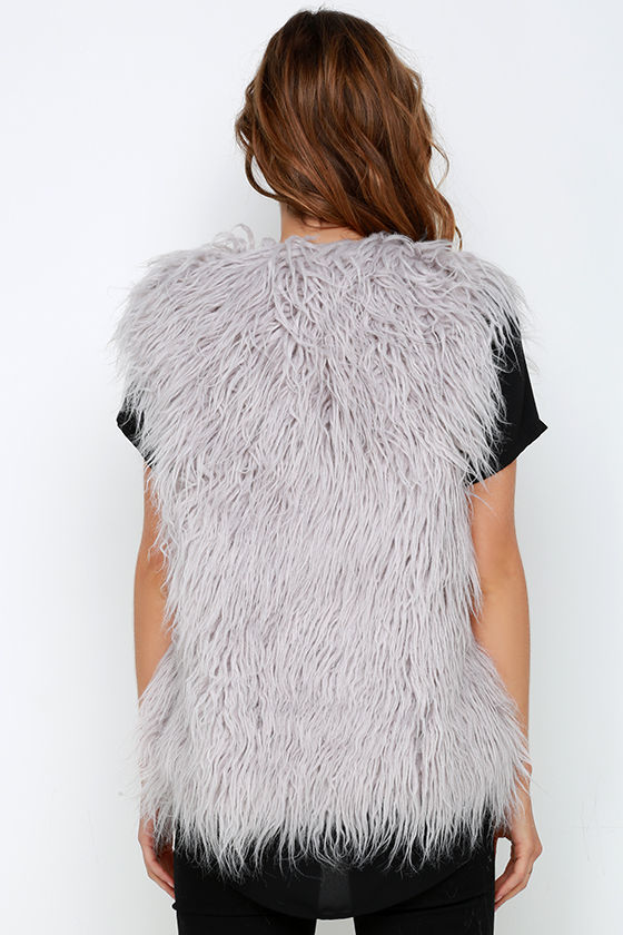 Mink Pink Endless Shaggy Vest Grey Vest Faux Fur Vest 79.00
