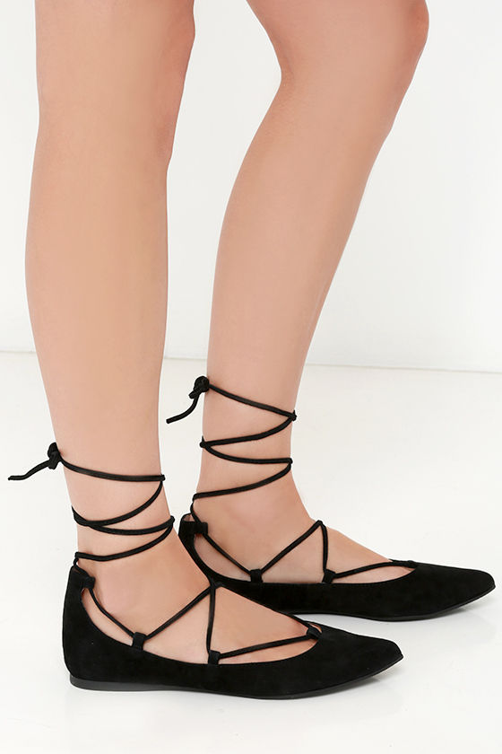 Steve Madden Eleanorr Flats - Black Flats - Ankle Wrap Flats - $79.00