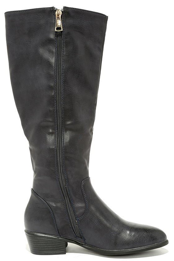 Cute Navy Boots - Knee-High Boots - Flat Boots - Riding Boots - $35.00