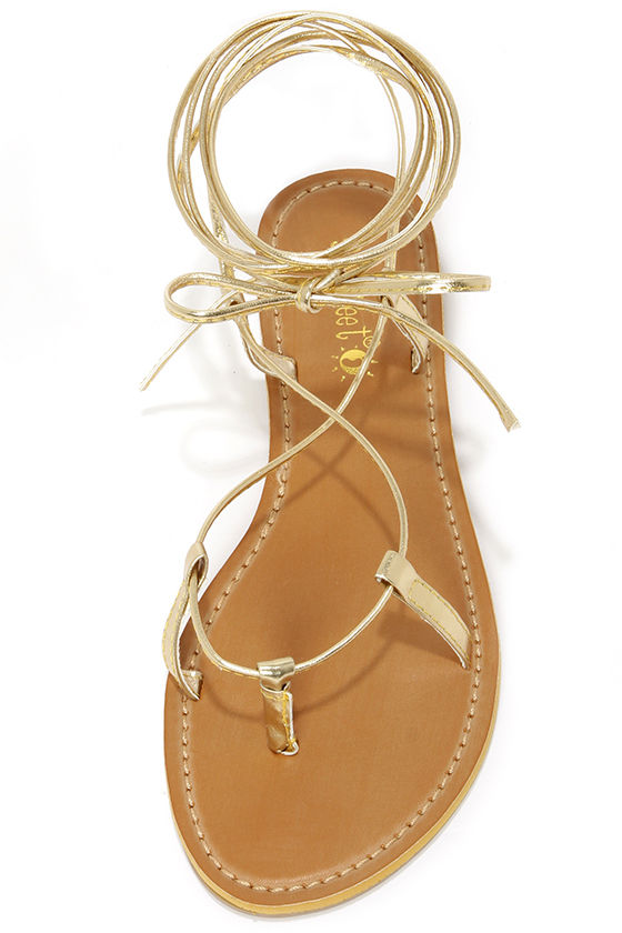 Cute Gold Sandals Leg Wrap Sandals 15.00