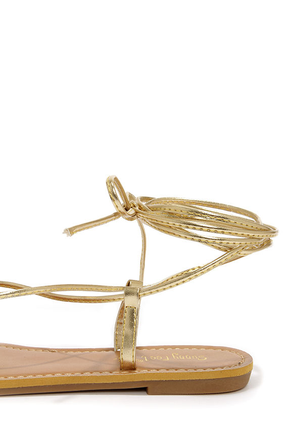 Cute Gold Sandals Leg Wrap Sandals 15.00