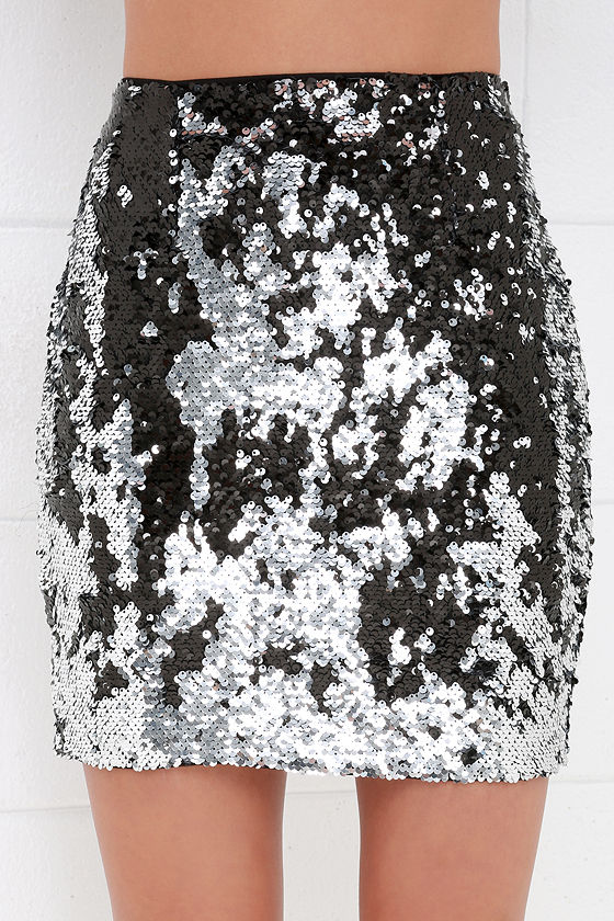 Lovely Silver and Black Skirt - Sequin Skirt - Mini Skirt - $38.00
