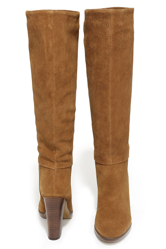 flat knee high tan boots
