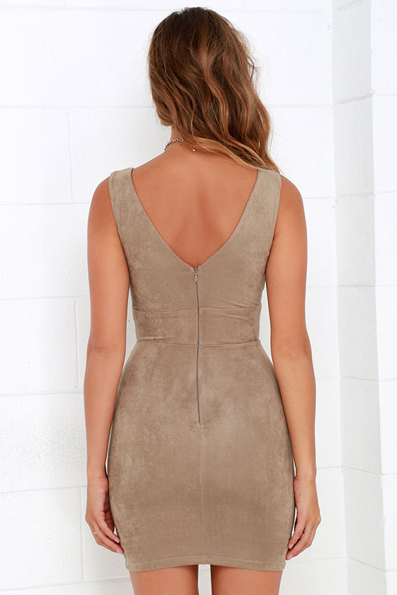 Scoop Flutter Sleeves Knee-Length Bodycon Dress Brown