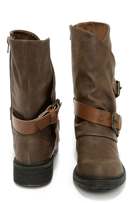 brown mid calf biker boots