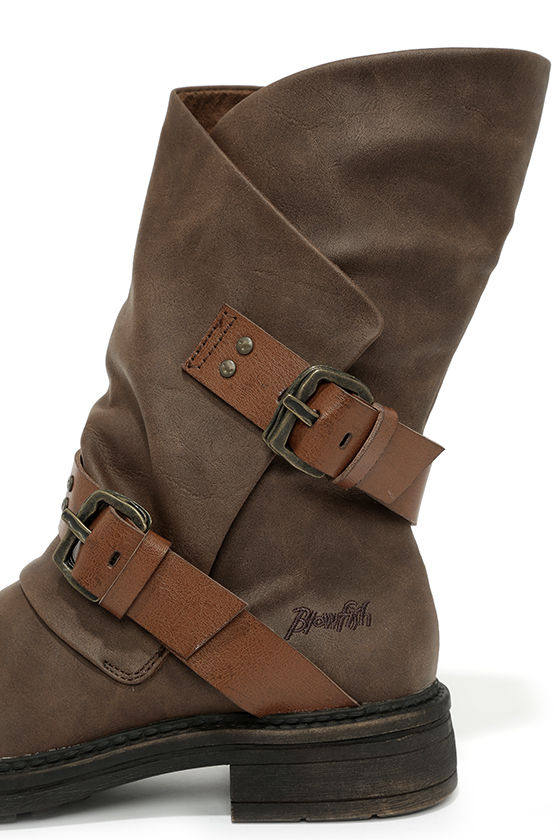 brown mid calf biker boots