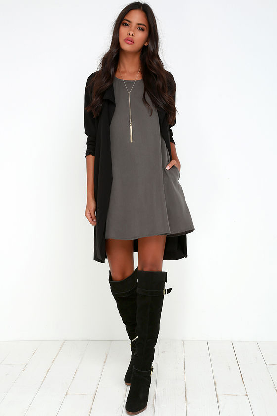 Cute Grey Dress Swing Dress Sleeveless Dress 49.00