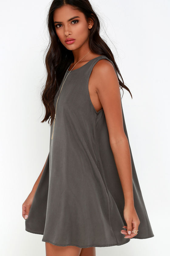 Cute Grey Dress Swing Dress Sleeveless Dress 49.00