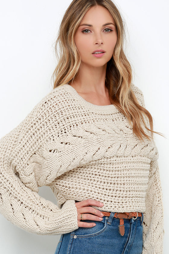 Beige Sweater - Cable Knit Sweater - Cropped Sweater - $109.00