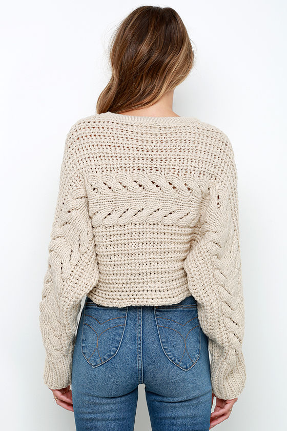 Beige Sweater - Cable Knit Sweater - Cropped Sweater - $109.00