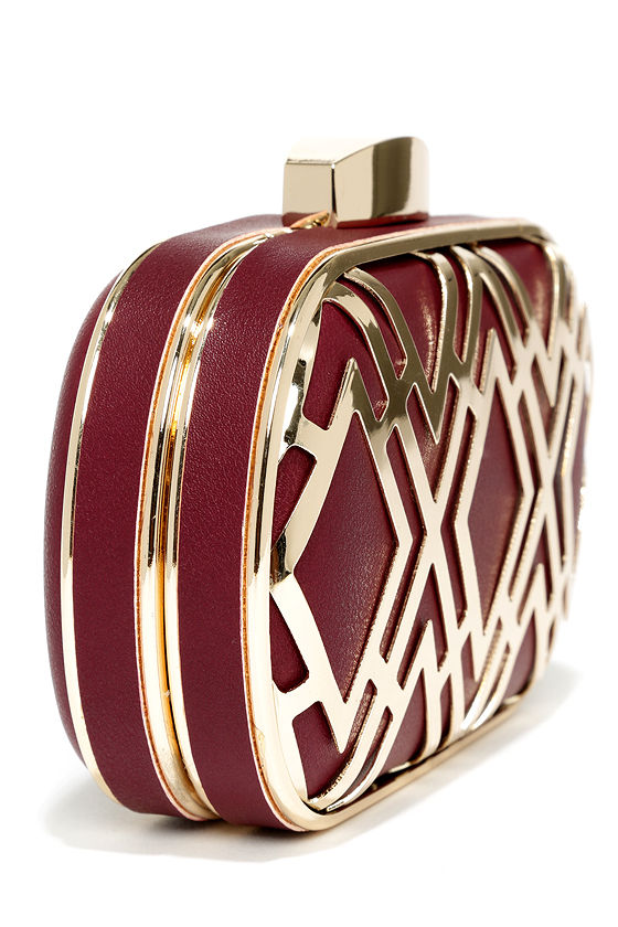 Chic Gold and Oxblood Red Clutch - Structured Clutch - $35.00