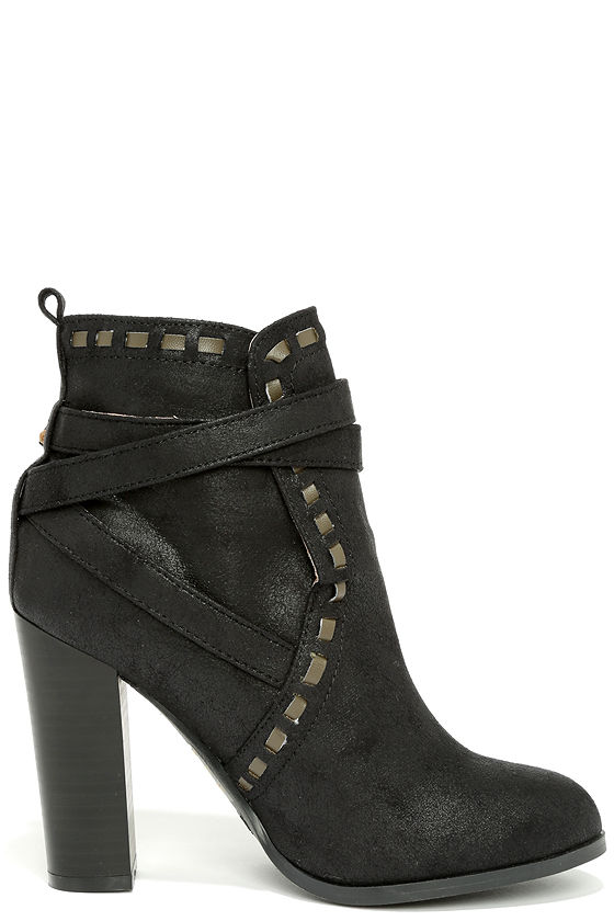 black suede high heel booties