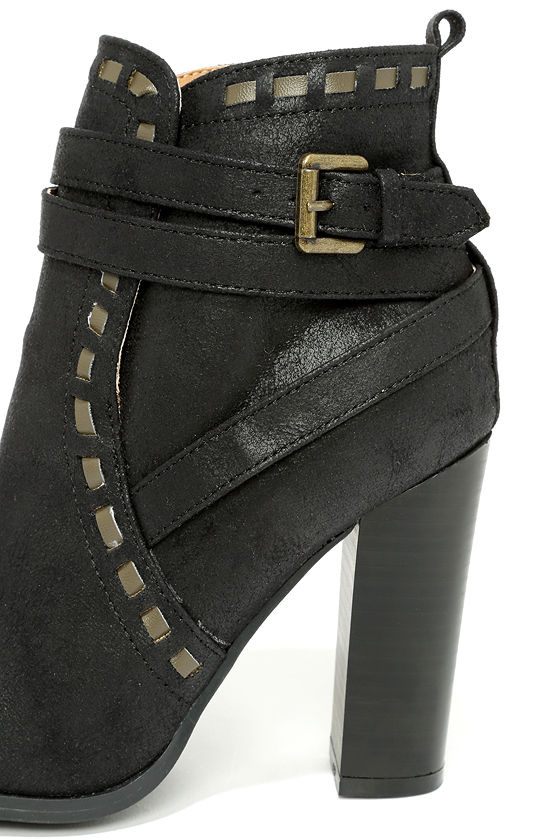 black suede high heel booties