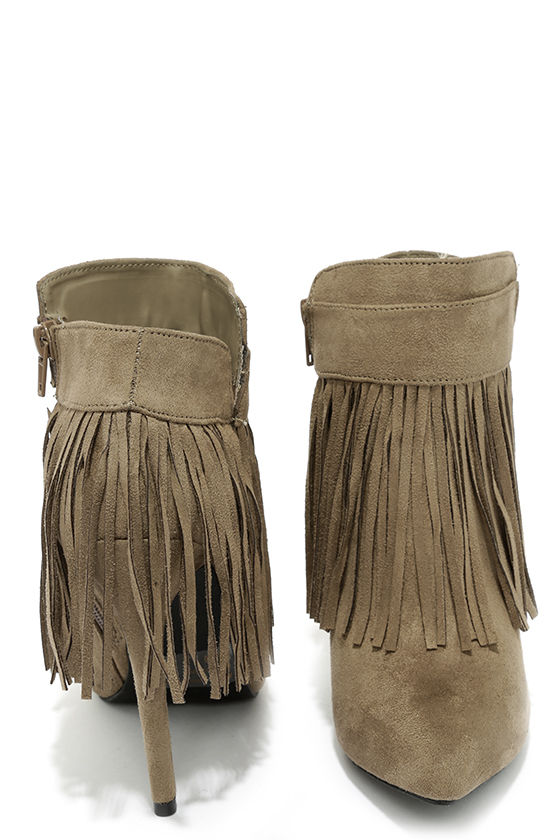 Sexy Taupe Booties - Grey Booties - Fringe Booties - 37.00