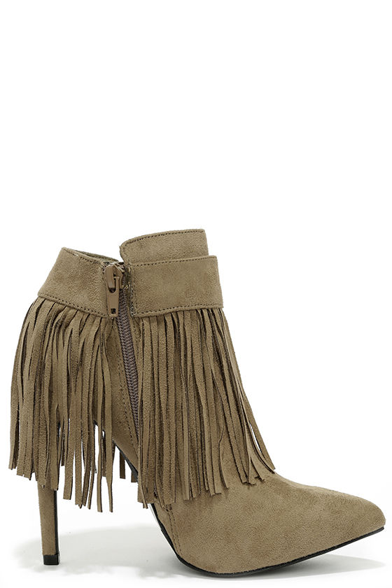 Sexy Taupe Booties - Grey Booties - Fringe Booties - 37.00