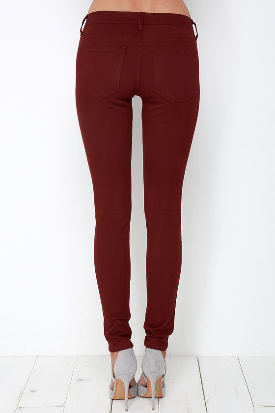 Cool Burgundy Skinny Jeans - Low-Rise Jeans - Skinny Jeans - $58.00