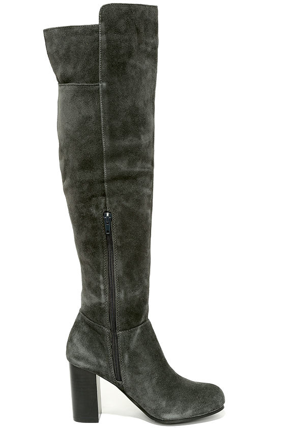 gray high knee boots