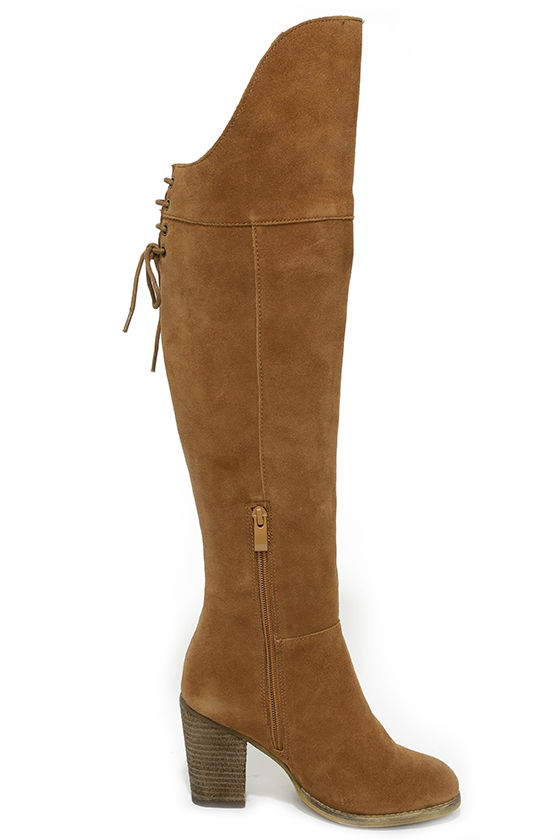 tan over the knee suede leather boots