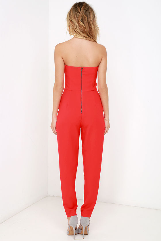 Stylish Red Jumpsuit - Strapless Jumpsuit - Boned Jumpsuit - $99.00