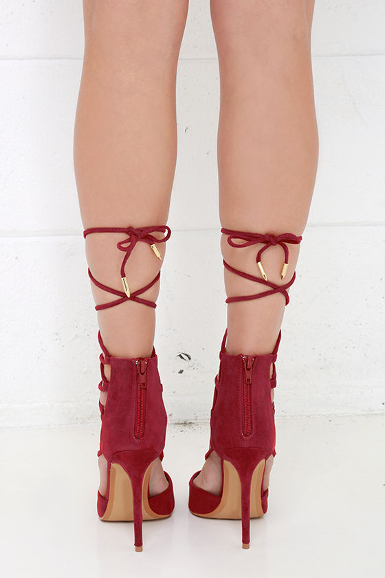red lace up heels knee high