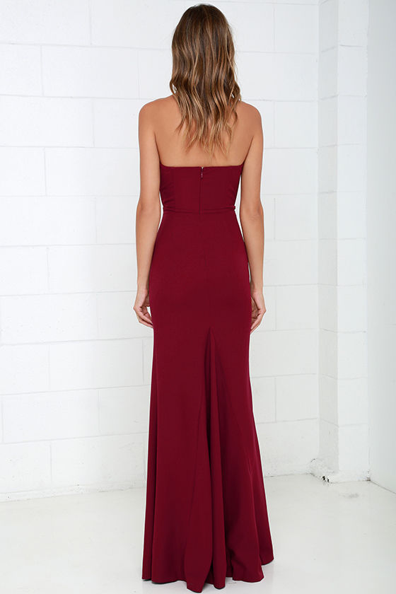 Wine Red Gown Strapless Dress Bustier Dress Maxi Dress 78.00