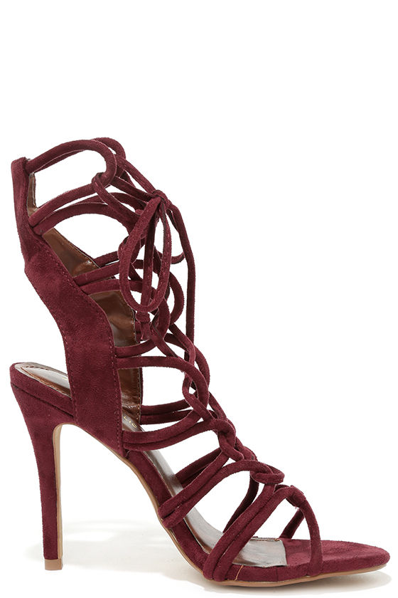 Sexy Wine Red Heels - Lace-Up Heels - High Heel Sandals - $41.00