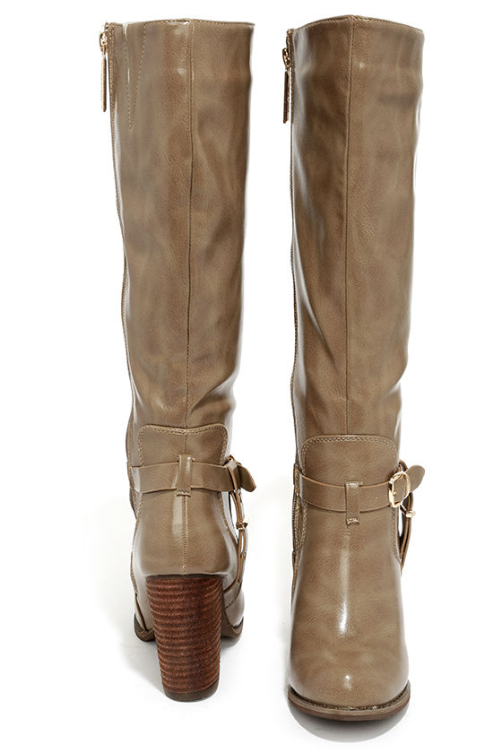 taupe knee high boots no heel