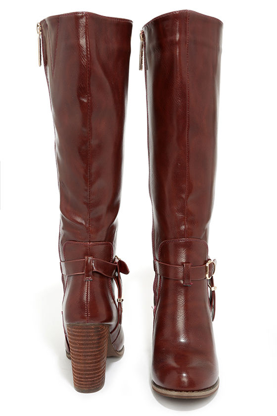 wine leather knee high boots