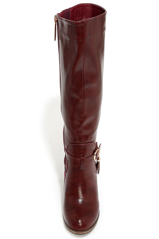 wine leather knee high boots