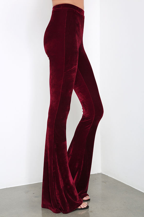 Cute Burgundy Velvet Pants - Wide Leg Pants - Flare Pants - 32.00