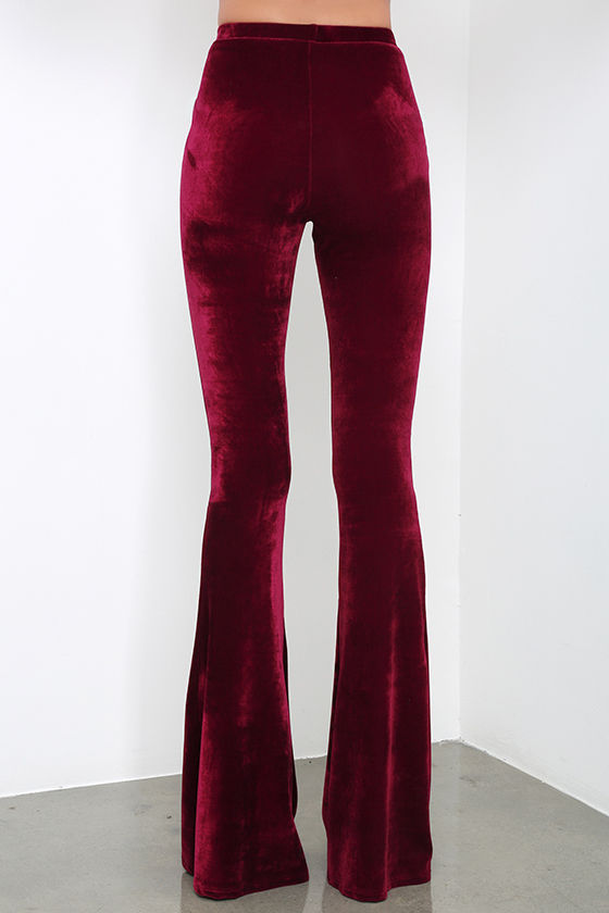 Cute Burgundy Velvet Pants - Wide Leg Pants - Flare Pants - 32.00