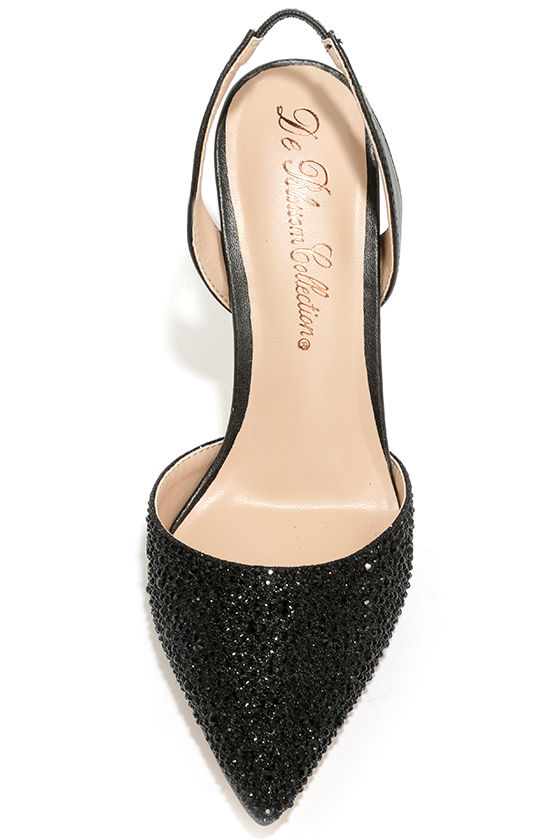 Pretty Black Heels - Slingback Heels - Rhinestone Heels - $48.00