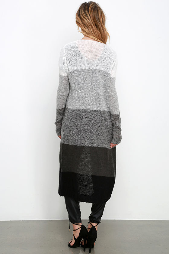 grey striped cardigan