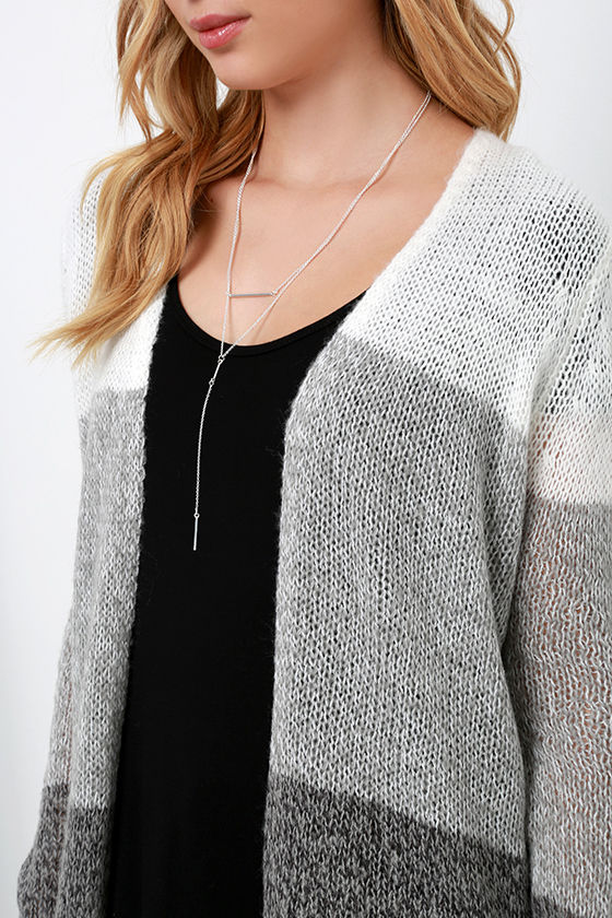 grey striped cardigan