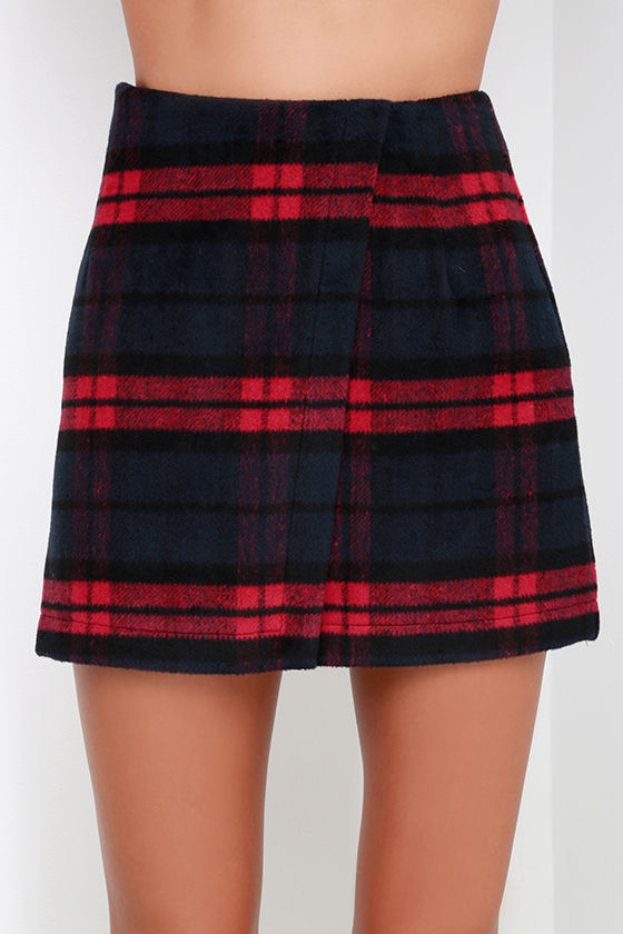 Cute Red Navy Plaid Skirt - Envelope Skirt - Flannel Skirt - $52.00