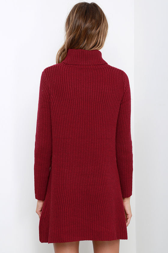 Cute Wine Red Dress Knit Dress Sweater Dress 61.00