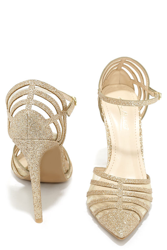 Sexy Gold Heels Glitter Heels Mesh Heels 34.00